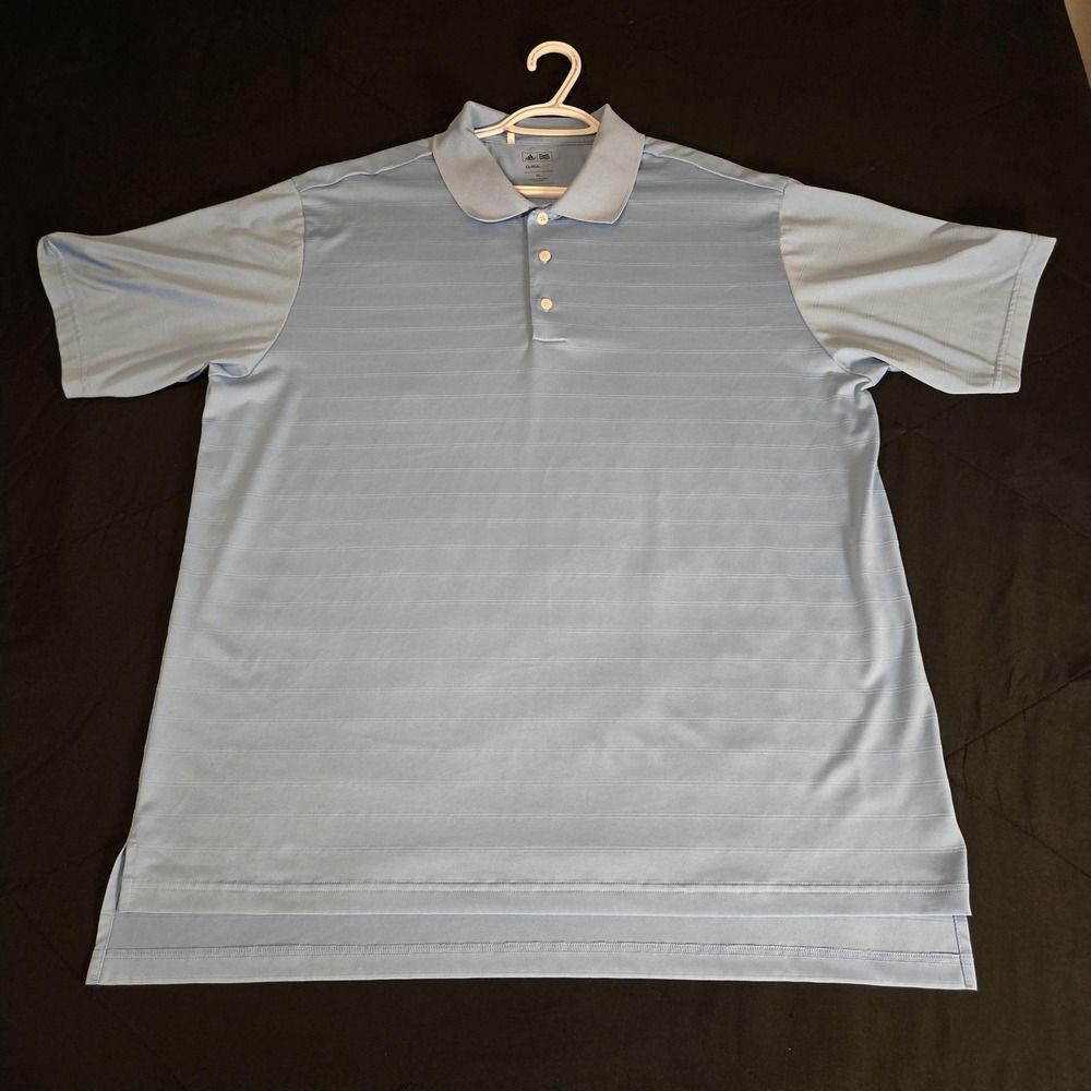 Adidas Shirt Mens XL Blue Climalite Stripe Golf Polo Short Sleeve Performance